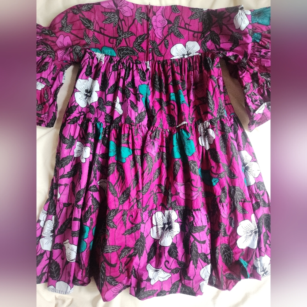 Voluminous Hibiscus Flowers Prints Cotton Tiered Dress Floral Purple Sz 6/8 NWOT - Picture 7 of 16